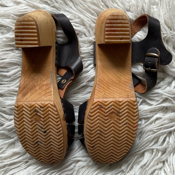 Nina Z Swedish Black Wooden Heel Leather Woven T-Strap Chunky Clog Sandals Sz 39 - Picture 6 of 9